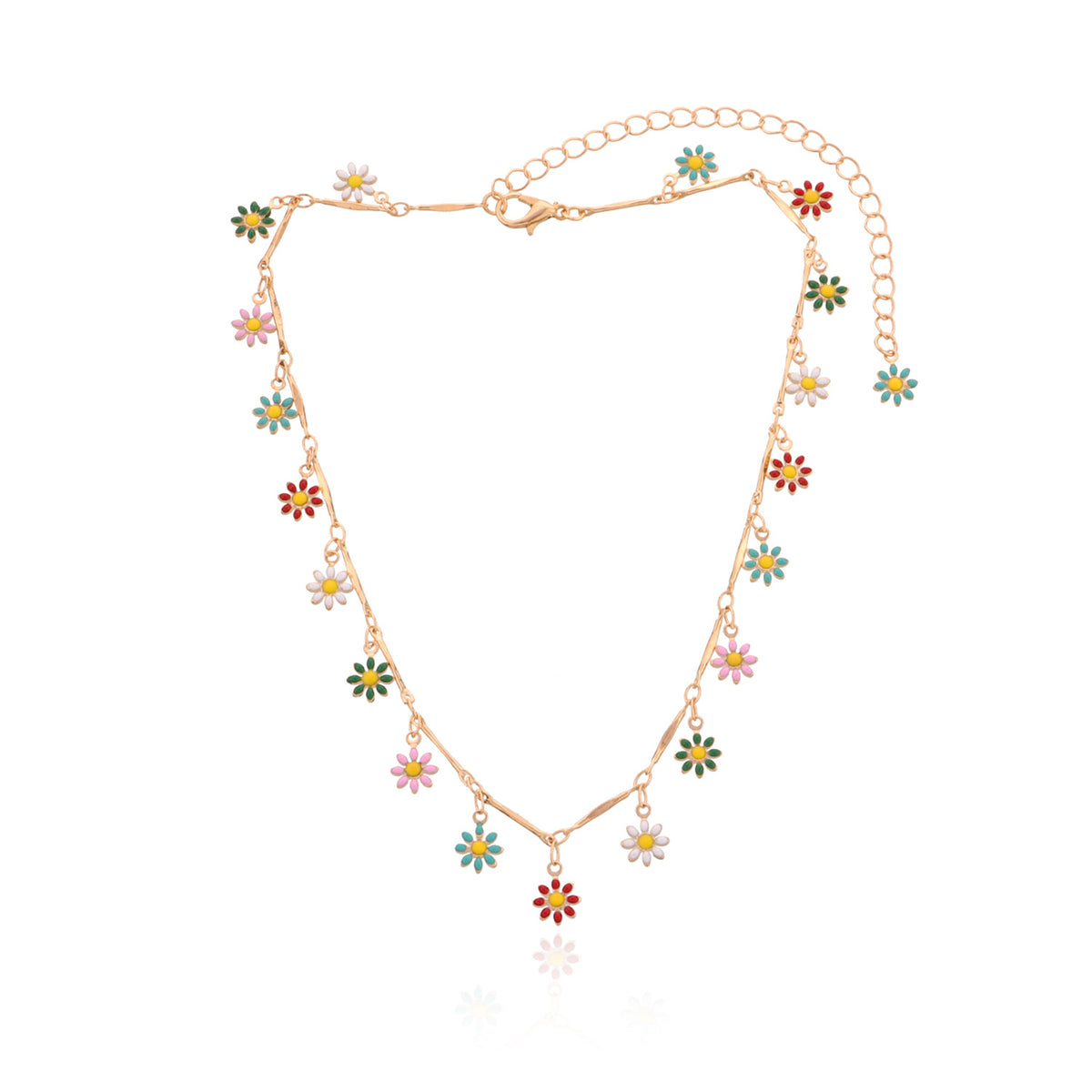 Multicolor Enamel and 18K Gold-Plated Flower Collar Necklace, gold pendant necklace for women, botanical inspired, side view