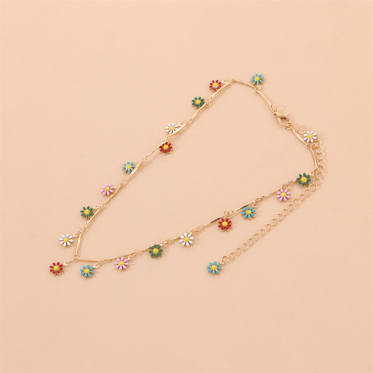 Multicolor Enamel and 18K Gold-Plated Flower Collar Necklace, gold pendant necklace for women, lifestyle look