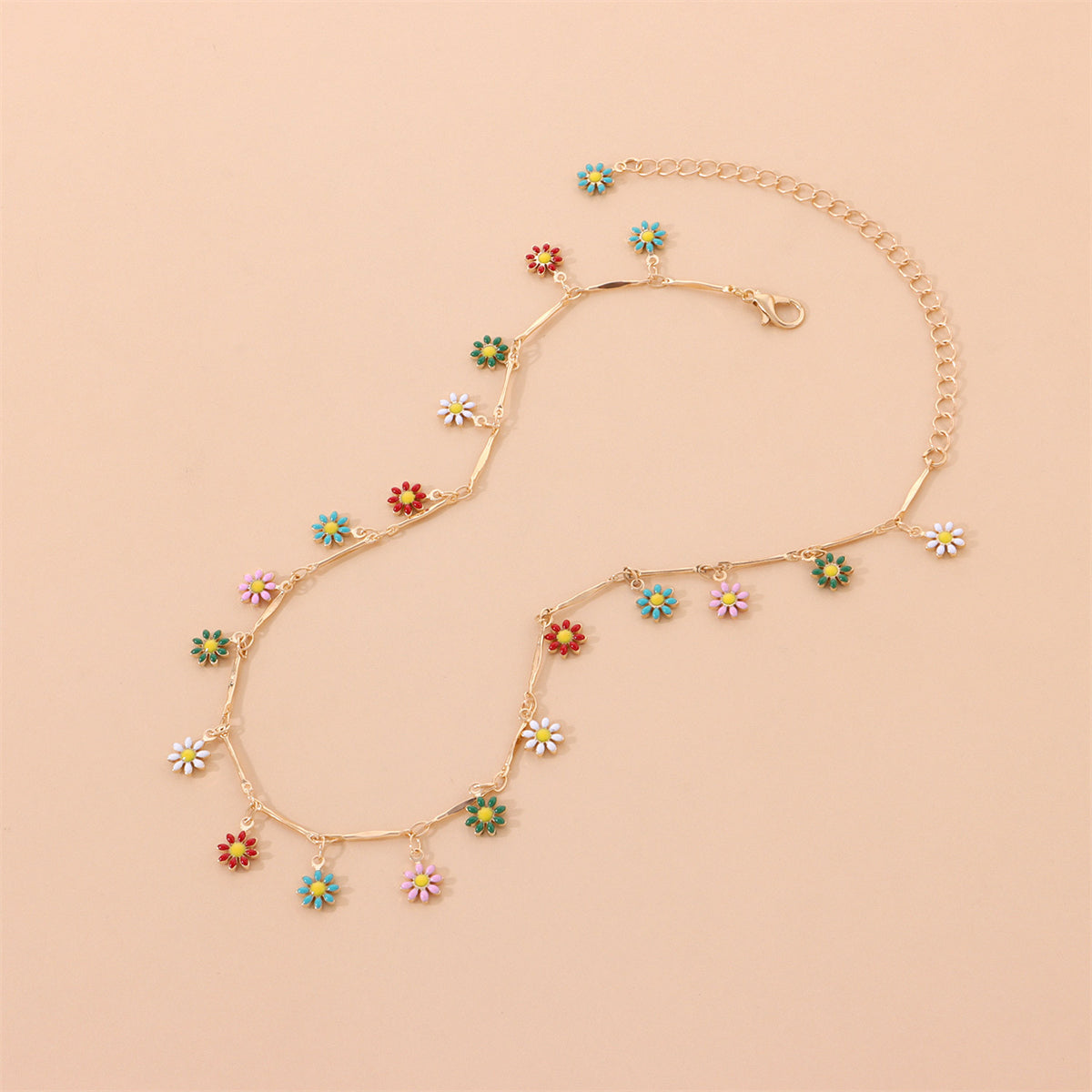 Multicolor Enamel and 18K Gold-Plated Flower Collar Necklace, gold pendant necklace for women, styled look