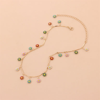 Multicolor Enamel and 18K Gold-Plated Flower Collar Necklace, gold pendant necklace for women, styled look