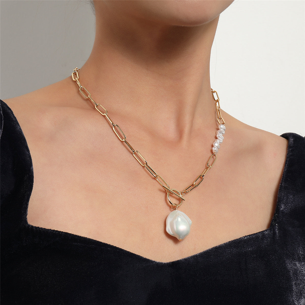 Pearl & 18K Gold-Plated Irregular Pendant Necklace