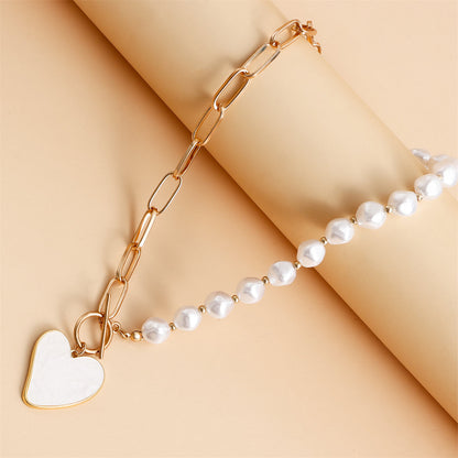 Pearl and White Shell 18K Gold-Plated Heart Pendant Toggle Necklace, gold pendant necklace for women, styled look