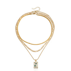 White Enamel & 18K Gold-Plated Snake Card Pendant Necklace Set