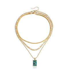 Green Enamel & 18K Gold-Plated Snake Card Pendant Necklace Set