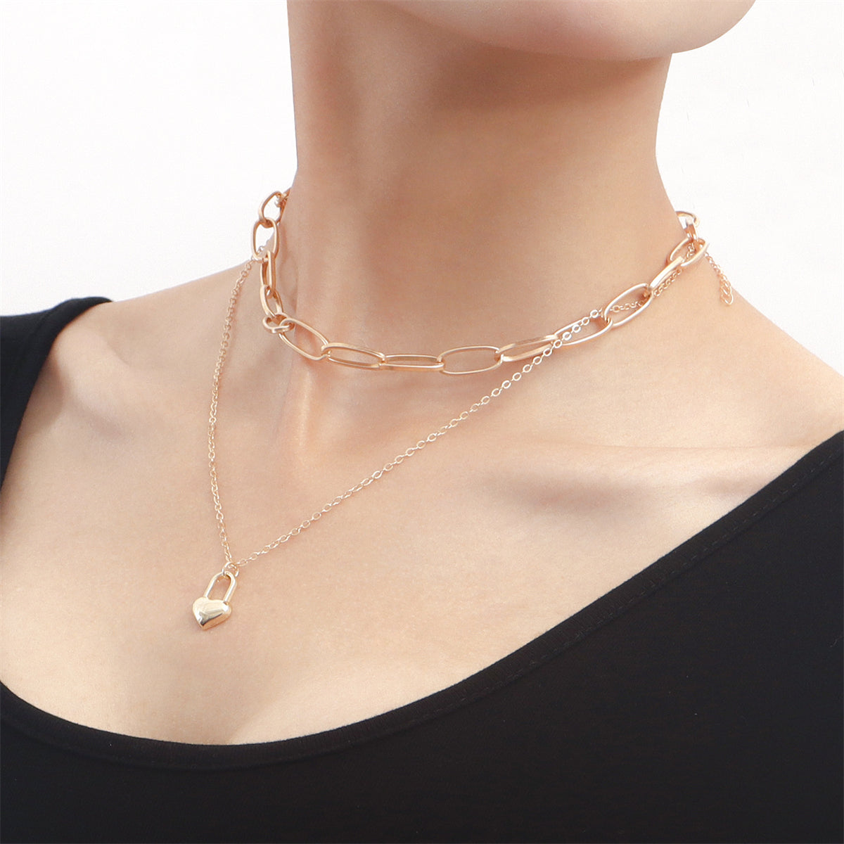 18K Gold-Plated Heart Pendant Layered Necklace