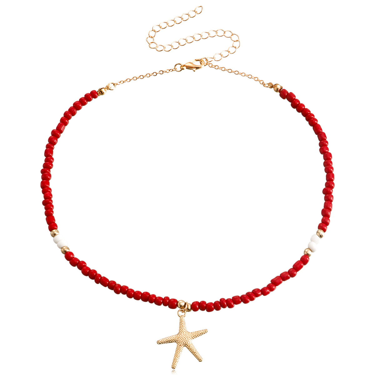 Red Howlite and 18K Gold-Plated Beaded Starfish Pendant Necklace, gold pendant necklace for women, front view