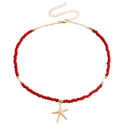 Red Howlite and 18K Gold-Plated Beaded Starfish Pendant Necklace, gold pendant necklace for women, front view