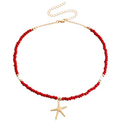 Red Howlite & 18K Gold-Plated Beaded Starfish Pendant Necklace