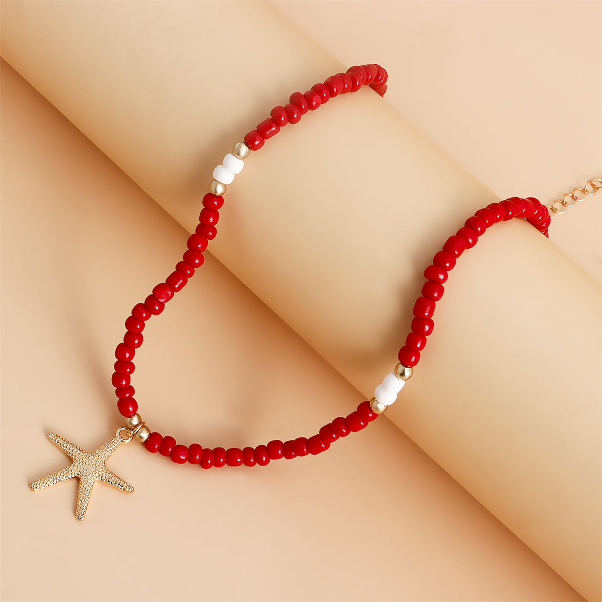 Red Howlite and 18K Gold-Plated Beaded Starfish Pendant Necklace, gold pendant necklace for women, side view