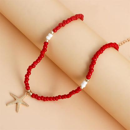 Red Howlite and 18K Gold-Plated Beaded Starfish Pendant Necklace, gold pendant necklace for women, side view