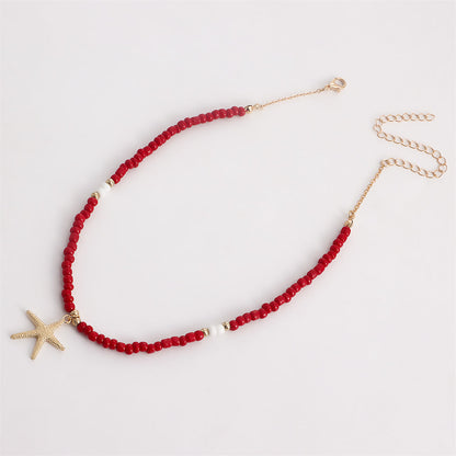 Red Howlite and 18K Gold-Plated Beaded Starfish Pendant Necklace, gold pendant necklace for women, detail close-up