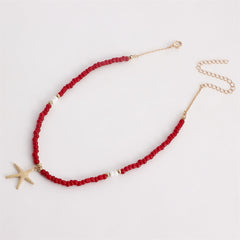 Red Howlite & 18K Gold-Plated Beaded Starfish Pendant Necklace