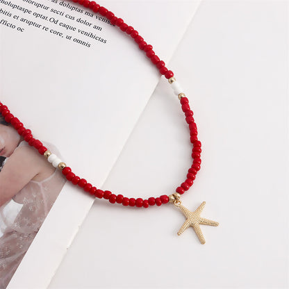 Red Howlite and 18K Gold-Plated Beaded Starfish Pendant Necklace, gold pendant necklace for women, lifestyle look