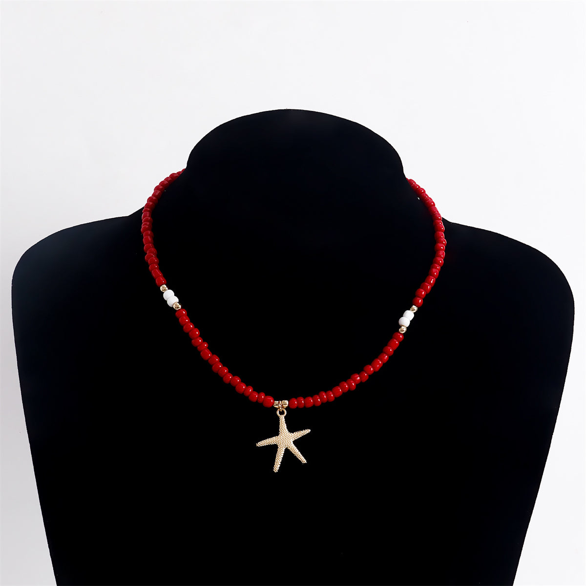 Red Howlite and 18K Gold-Plated Beaded Starfish Pendant Necklace, gold pendant necklace for women, styled look