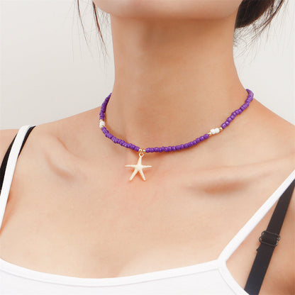 Purple Howlite and 18K Gold-Plated Beaded Starfish Pendant Necklace, gold pendant necklace for women, side view