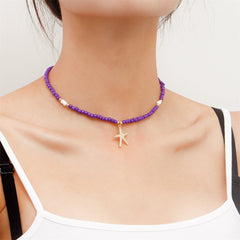 Purple Howlite & 18K Gold-Plated Beaded Starfish Pendant Necklace