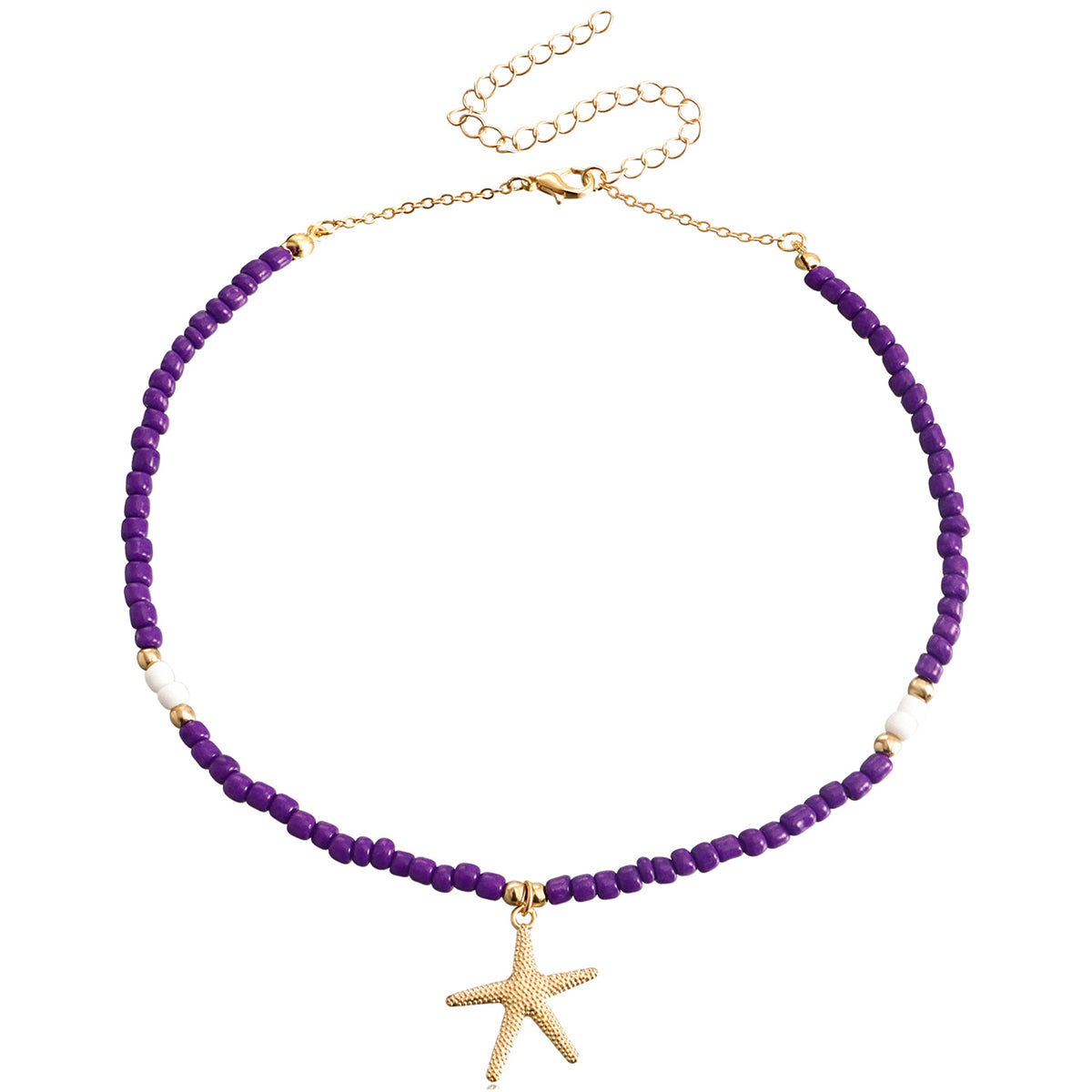Purple Howlite and 18K Gold-Plated Beaded Starfish Pendant Necklace, gold pendant necklace for women, lifestyle look