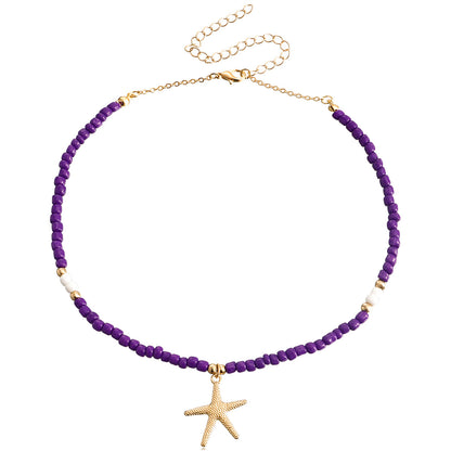 Purple Howlite and 18K Gold-Plated Beaded Starfish Pendant Necklace, gold pendant necklace for women, lifestyle look