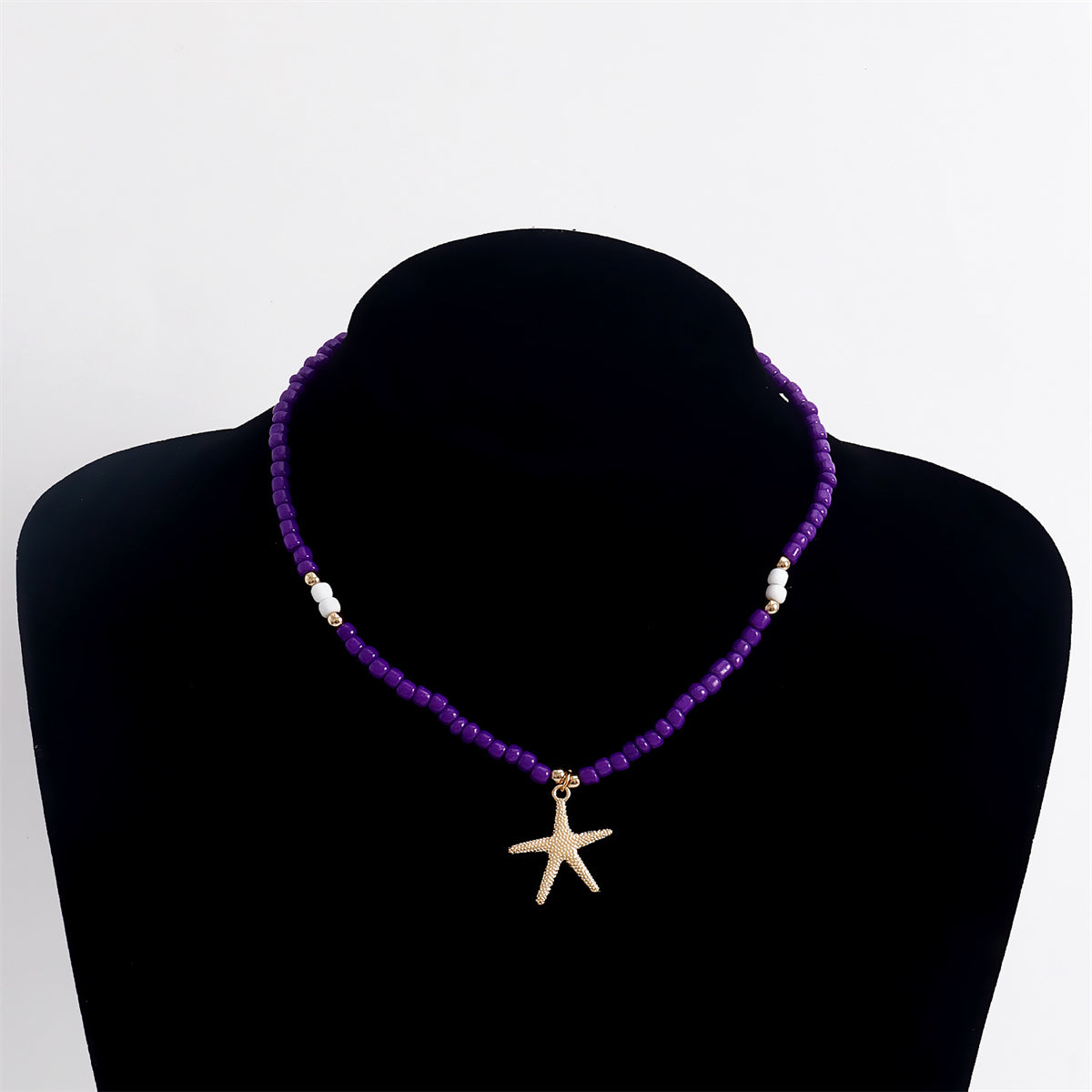Purple Howlite and 18K Gold-Plated Beaded Starfish Pendant Necklace, gold pendant necklace for women, styled look