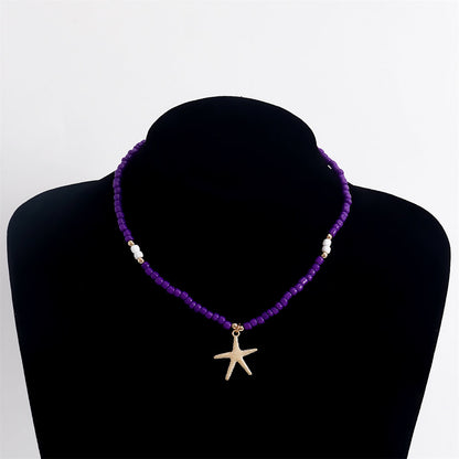Purple Howlite and 18K Gold-Plated Beaded Starfish Pendant Necklace, gold pendant necklace for women, styled look