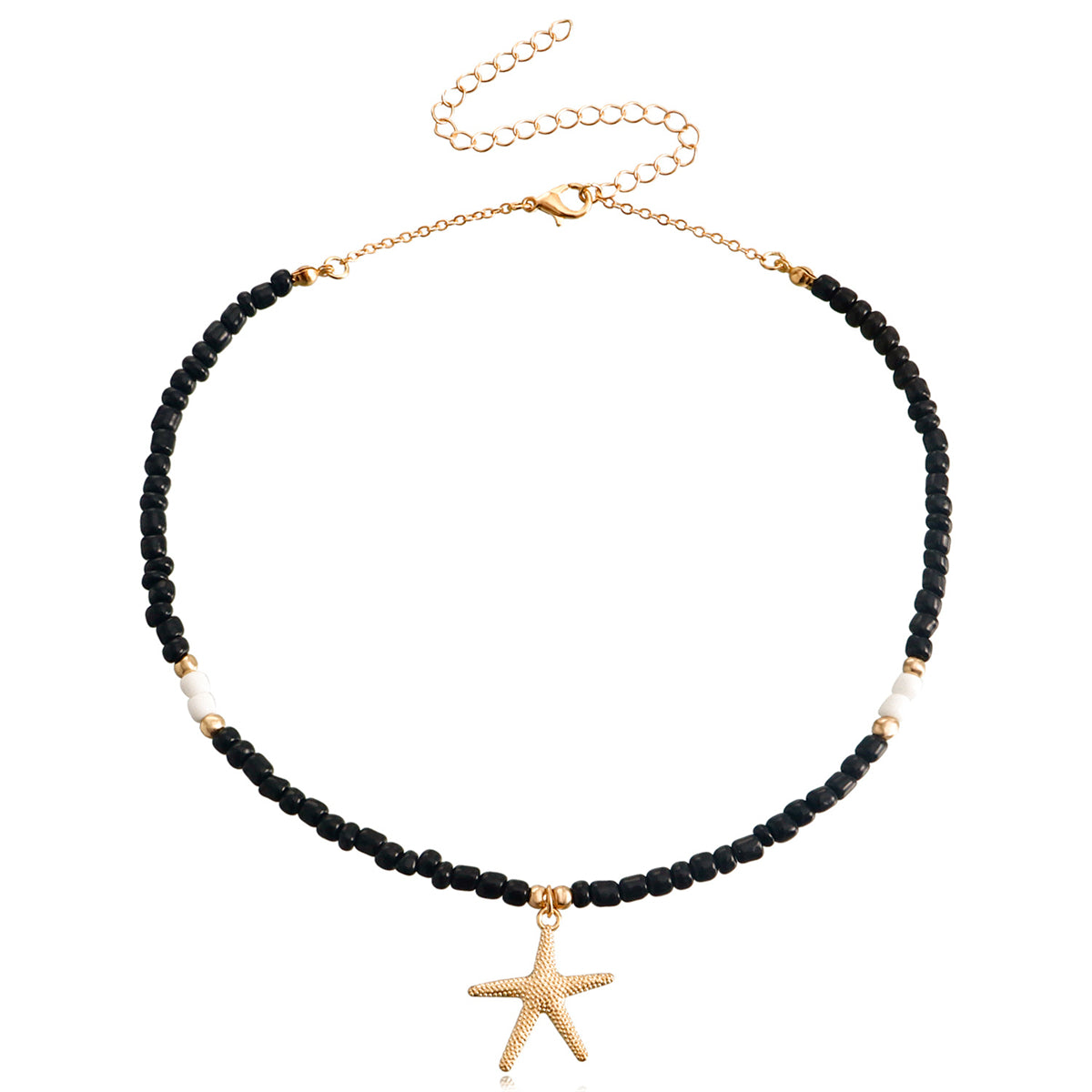 Black Howlite & 18K Gold-Plated Beaded Starfish Pendant Necklace