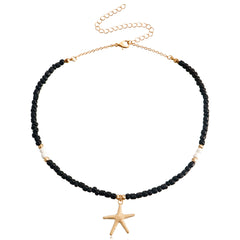 Black Howlite & 18K Gold-Plated Beaded Starfish Pendant Necklace