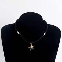 Black Howlite & 18K Gold-Plated Beaded Starfish Pendant Necklace