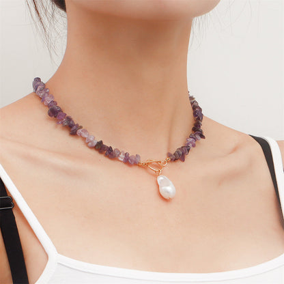 Purple Resin and Pearl Drop Toggle Necklace, pendant necklace for women, elegant gift for her, detail close-up