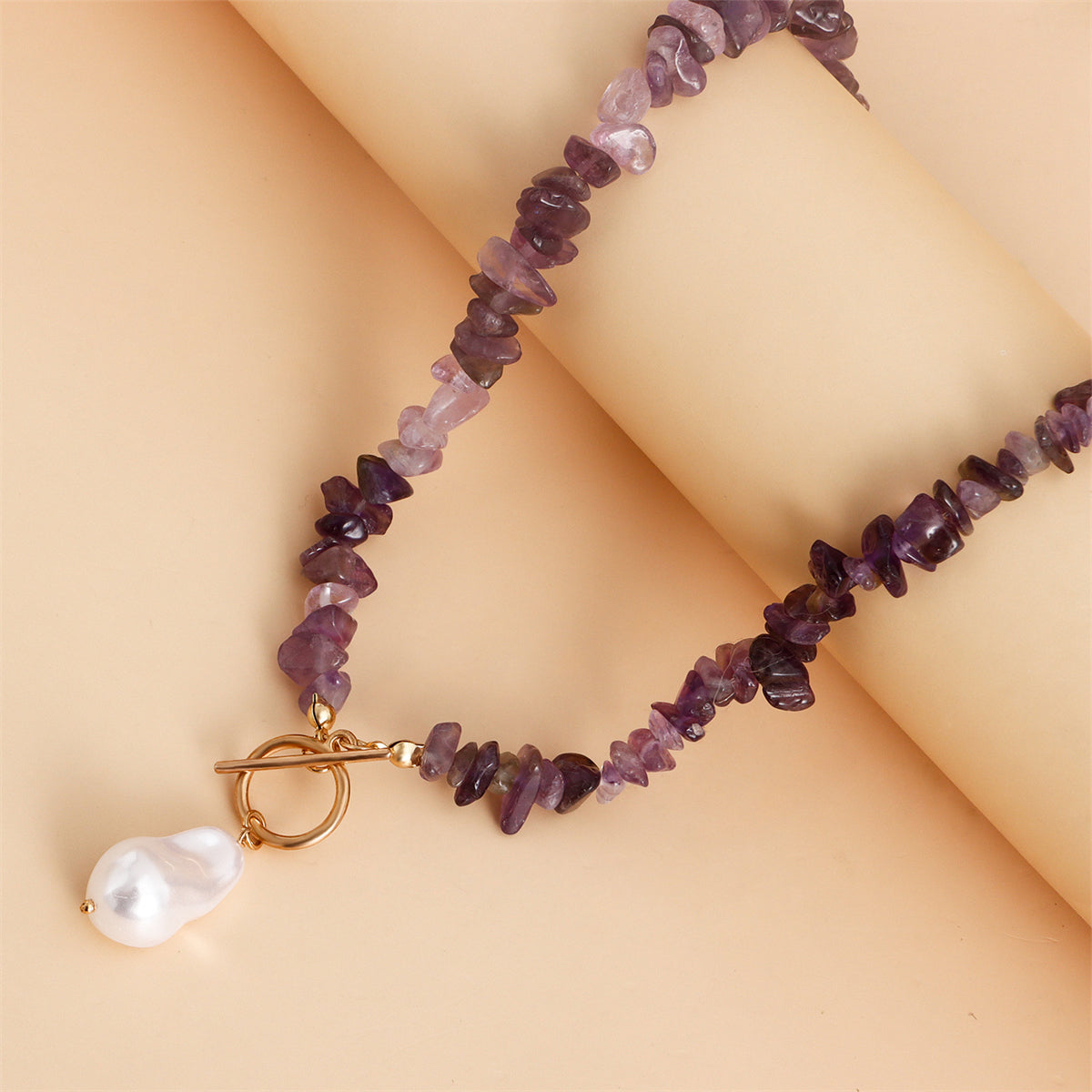 Purple Resin and Pearl Drop Toggle Necklace, pendant necklace for women, elegant gift for her, lifestyle look