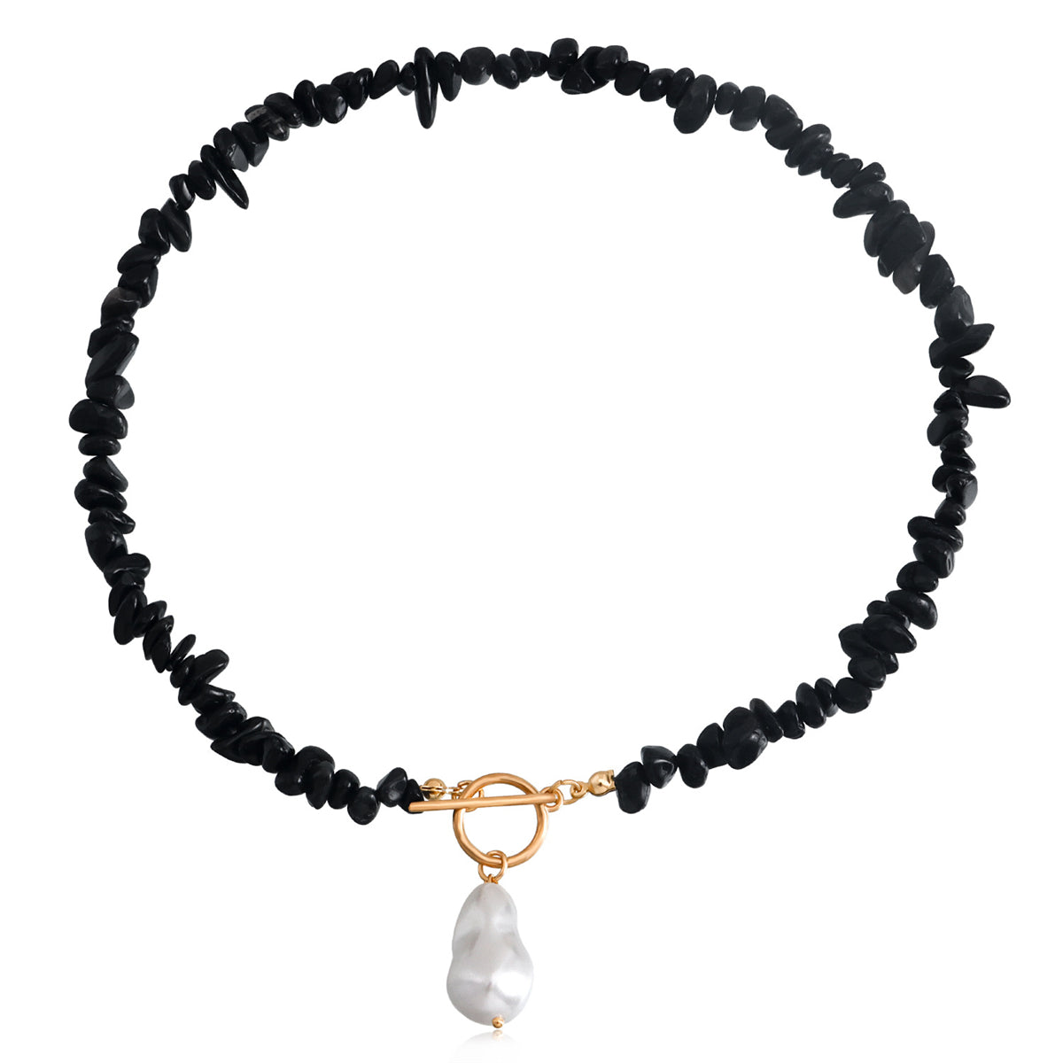 Black Resin and Pearl 18K Gold-Plated Drop Necklace, gold pendant necklace for women, everyday style, lifestyle look