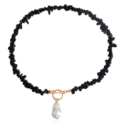 Black Resin and Pearl 18K Gold-Plated Drop Necklace, gold pendant necklace for women, everyday style, lifestyle look
