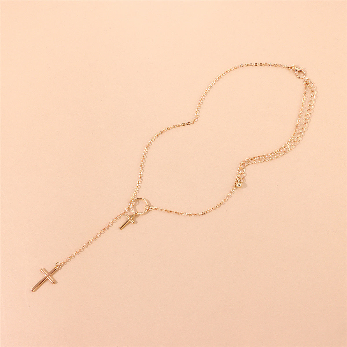 18K Gold-Plated Double-Cross Lariat Necklace, gold pendant necklace for women, elegant gift for her, lifestyle look
