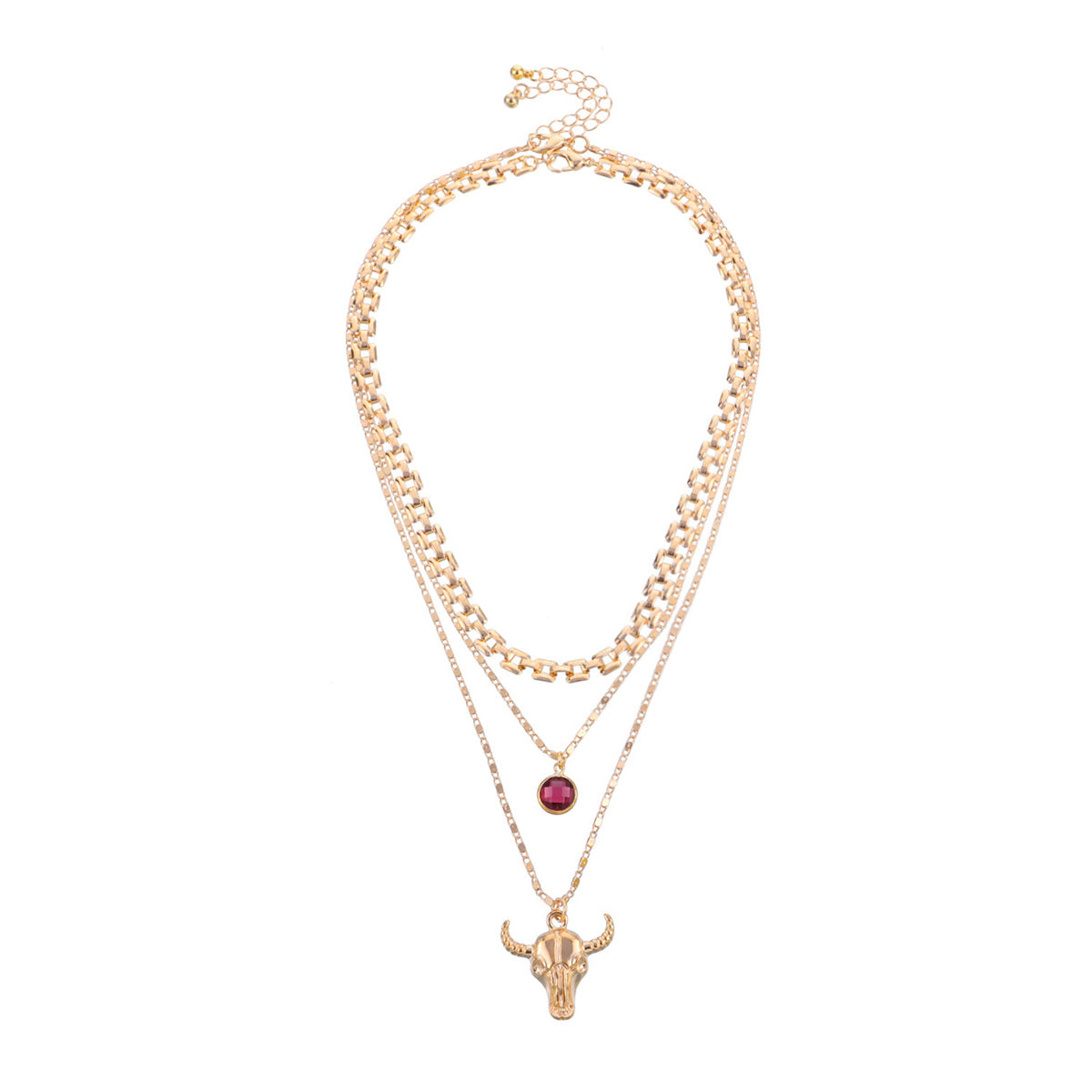 Crystal and 18K Gold-Plated Cattle Layered Pendant Necklace Set, gold pendant necklace for women, styled look