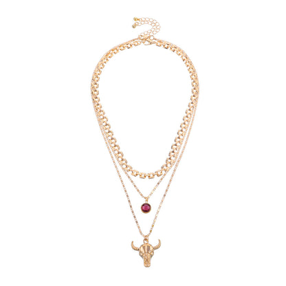 Crystal and 18K Gold-Plated Cattle Layered Pendant Necklace Set, gold pendant necklace for women, styled look