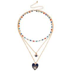 Blue Acrylic & Enamel 18K Gold-Plated Eye Heart Layered Pendant Necklace