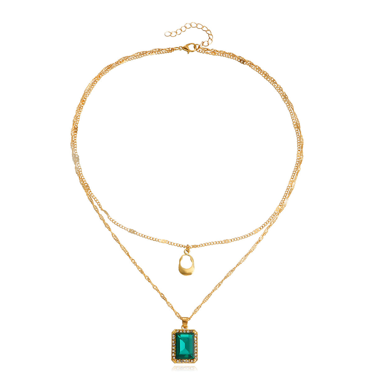 Green Crystal & Cubic Zirconia 18K Gold-Plated Pendant Layered Necklace