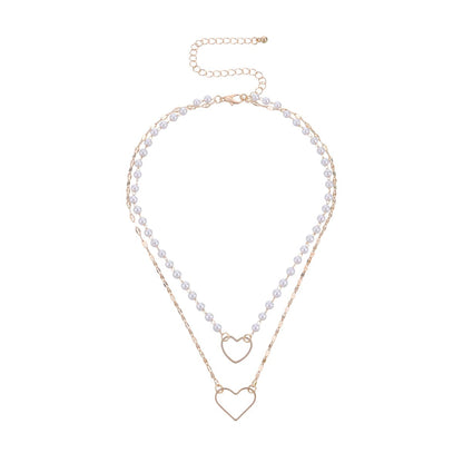 Pearl and 18K Gold-Plated Heart Layered Pendant Necklace, gold pendant necklace for women, lifestyle look