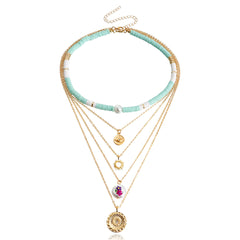 Light Green Polymer Clay & 18K Gold-Plated Eye Flower Pendant Layered Necklace