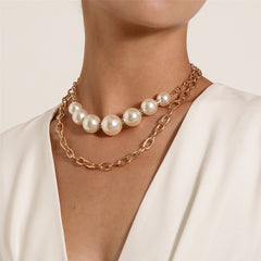 Pearl & Cubic Zirconia 18K Gold-Plated Layered Pendant Necklace