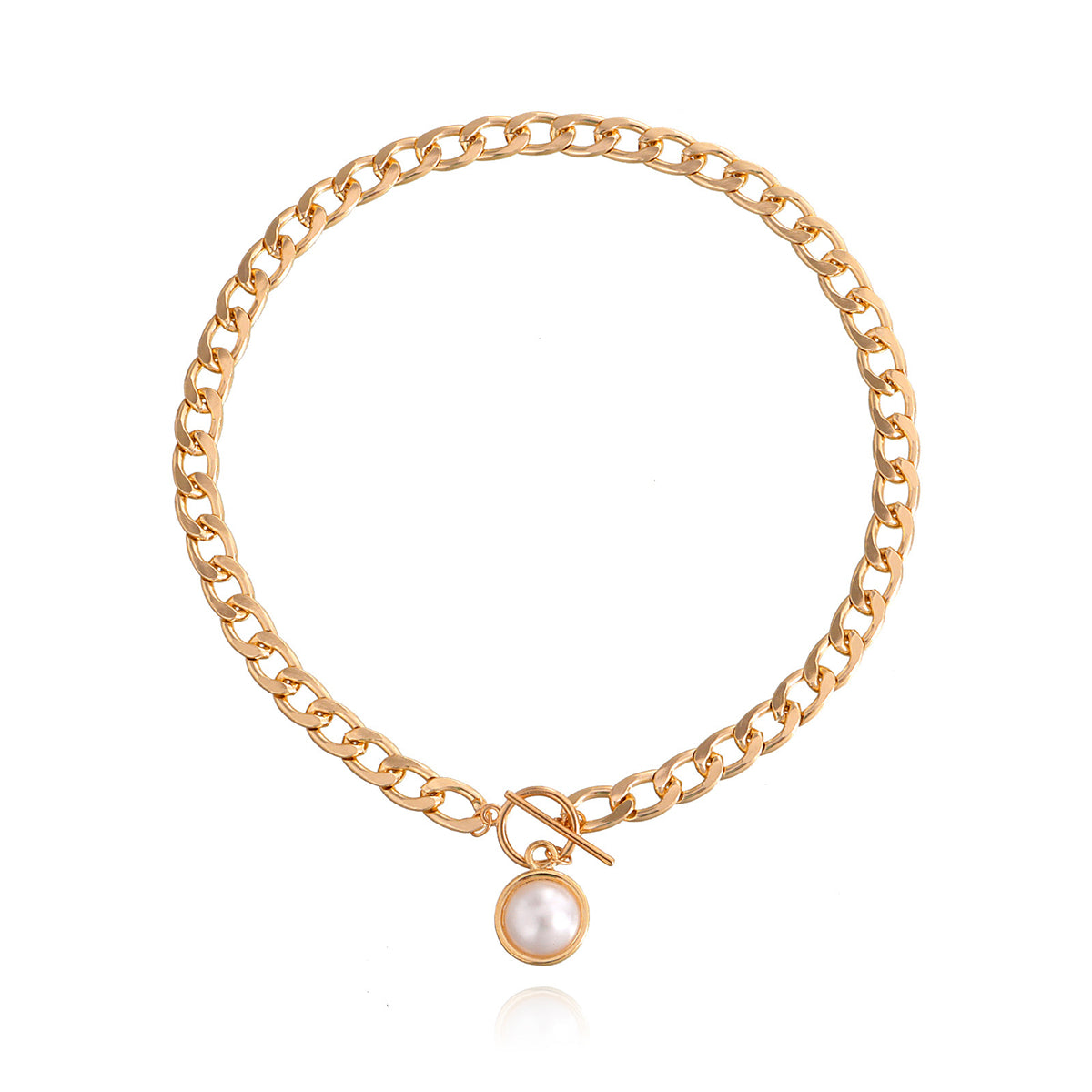 Pearl and 18K Gold-Plated Cuban Pendant Necklace, gold pendant necklace for women, botanical inspired, side view