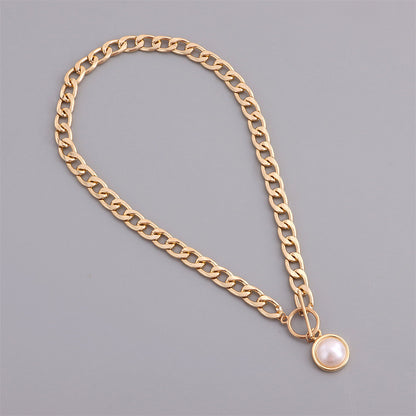 Pearl and 18K Gold-Plated Cuban Pendant Necklace, gold pendant necklace for women, botanical inspired, lifestyle look