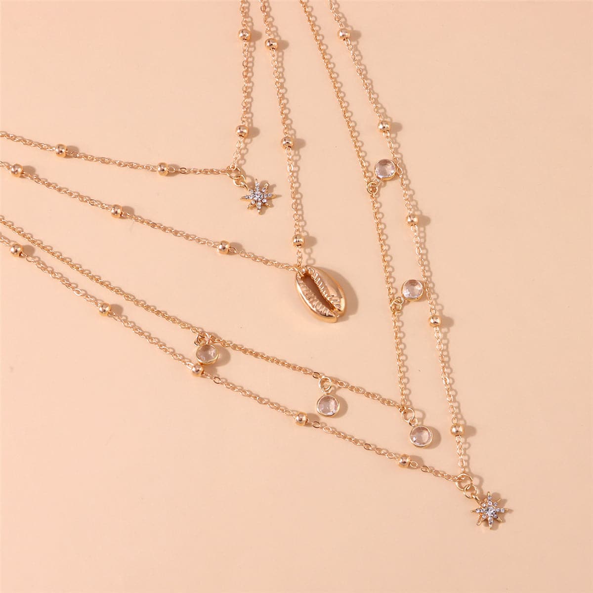 Cubic Zirconia and 18K Gold-Plated Heart Shell Layered Pendant Necklace, gold pendant necklace for women, lifestyle look
