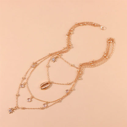 Cubic Zirconia and 18K Gold-Plated Heart Shell Layered Pendant Necklace, gold pendant necklace for women, styled look