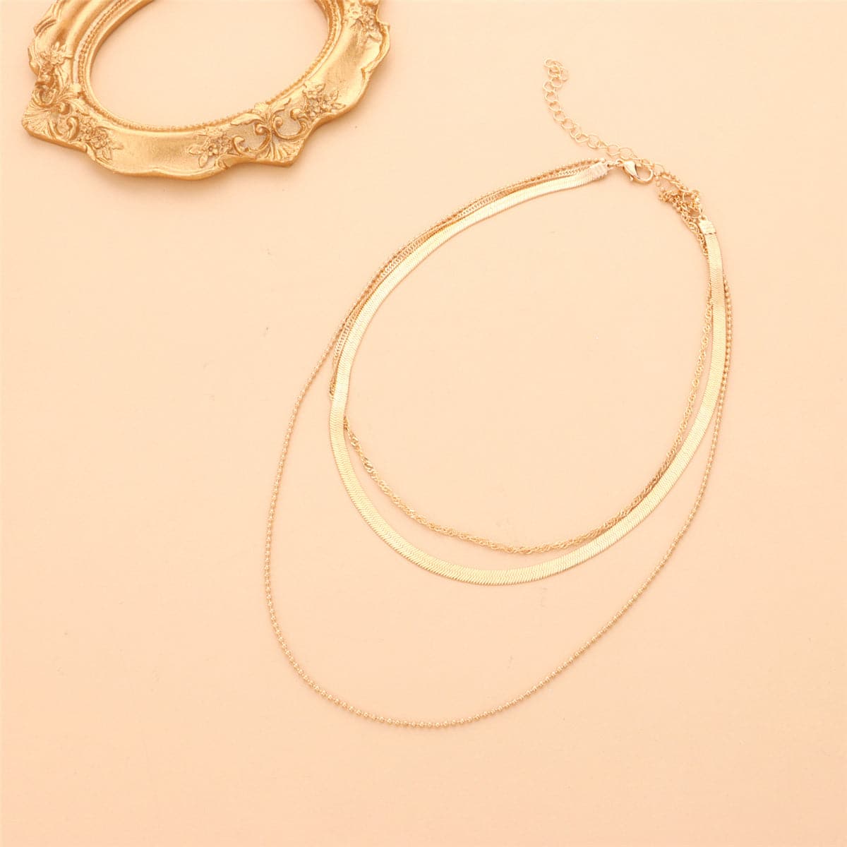 18K Gold-Plated Snake Chain Layered Necklace, gold pendant necklace for women, dainty minimalist design, styled look