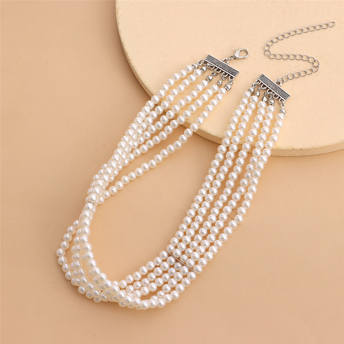 Pearl and Silver-Plated Strand Choker, silver pendant necklace for women, vintage-inspired design, side view