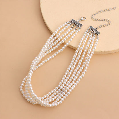 Pearl and Silver-Plated Strand Choker, silver pendant necklace for women, vintage-inspired design, side view