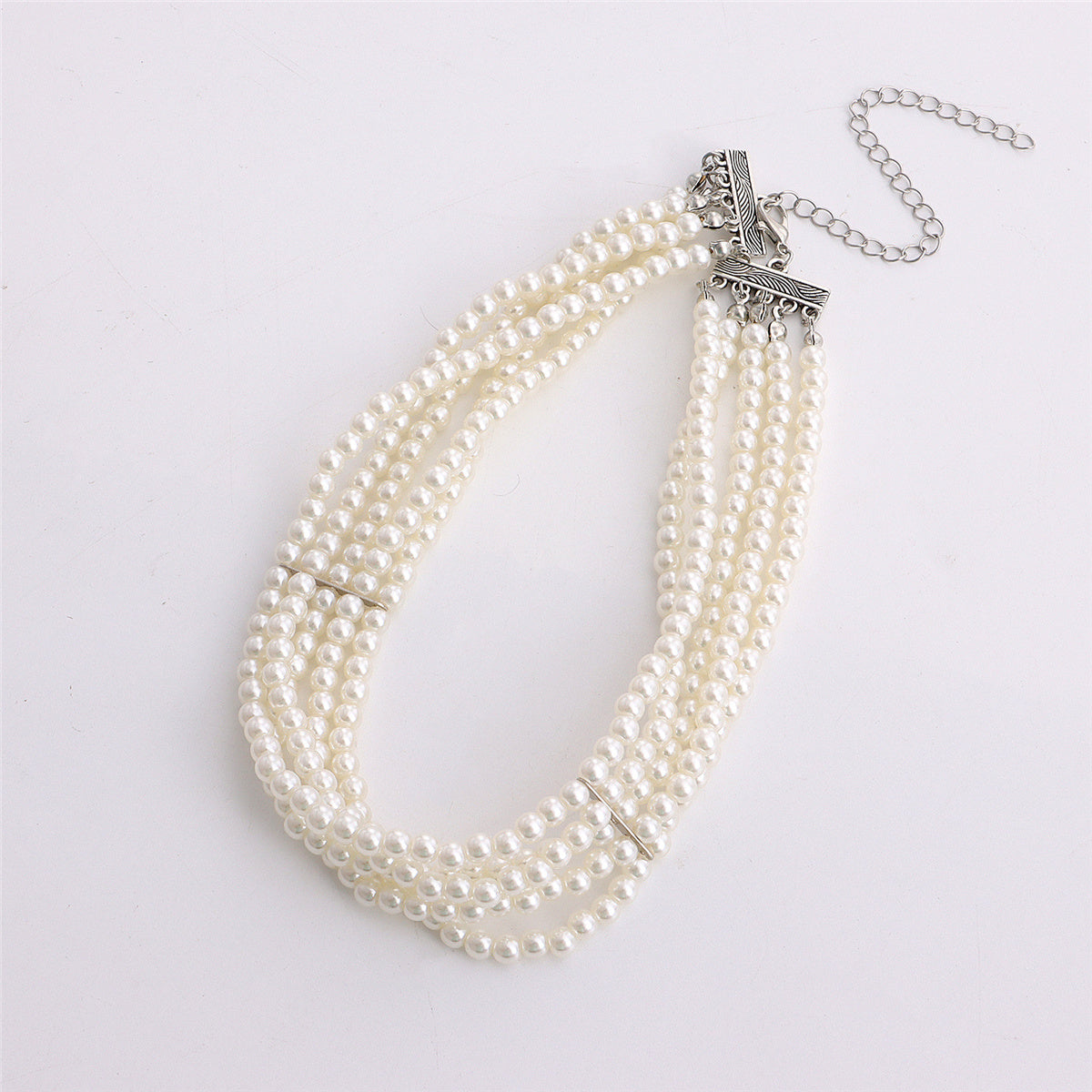 Pearl and Silver-Plated Strand Choker, silver pendant necklace for women, vintage-inspired design, detail close-up