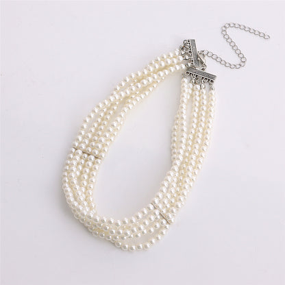 Pearl and Silver-Plated Strand Choker, silver pendant necklace for women, vintage-inspired design, detail close-up