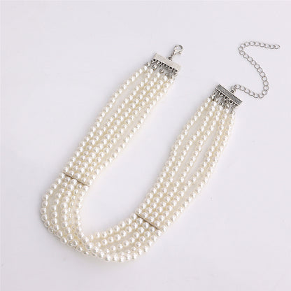 Pearl and Silver-Plated Strand Choker, silver pendant necklace for women, vintage-inspired design, lifestyle look