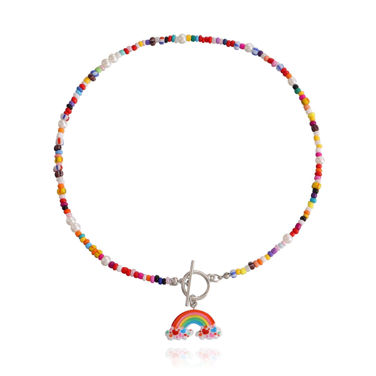 Howlite and Pearl Rainbow Pendant Necklace, pendant necklace for women, elegant gift for her, side view